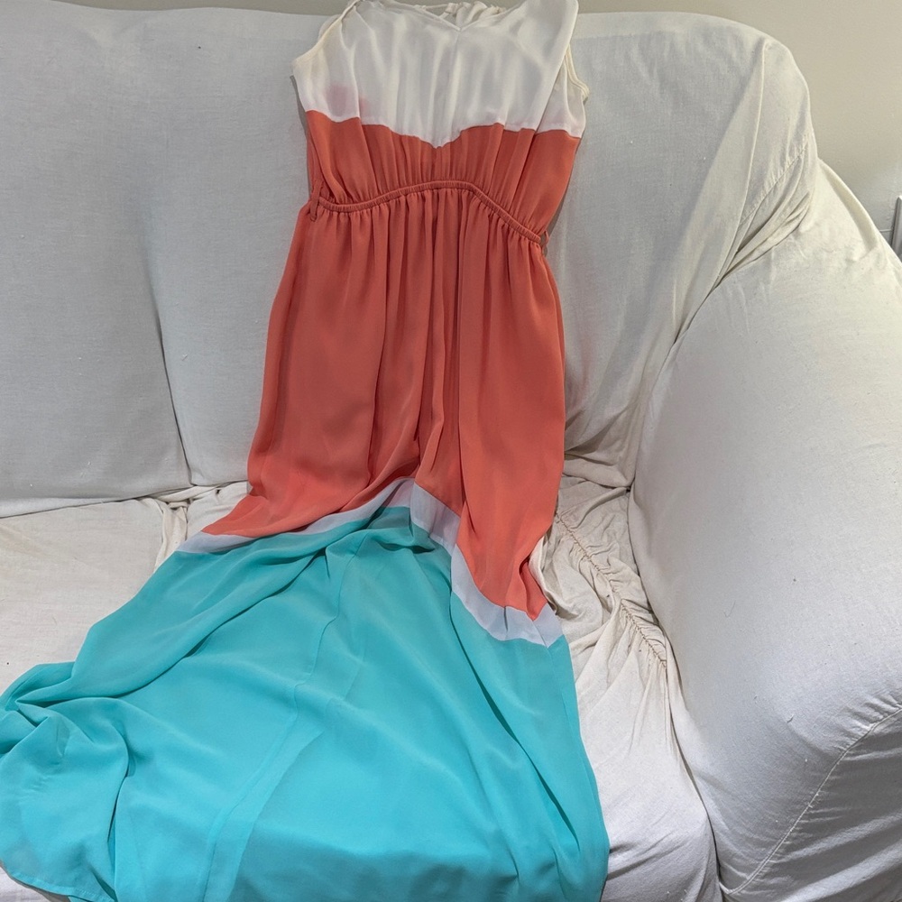 Ya Los Angeles Coral and Aqua Maxi Dress
